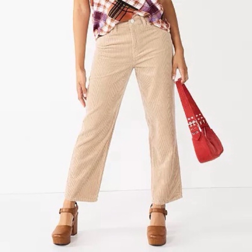 SO High Rise Straight Leg Brown Corduroy Ankle Pants 17/33 NWT